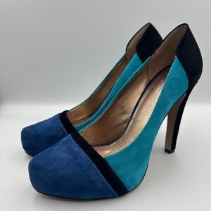 BCBGeneration Perries‎ Kidsuede Twotone Bluebird Pumps Heels 9.5 Bluebird Runway